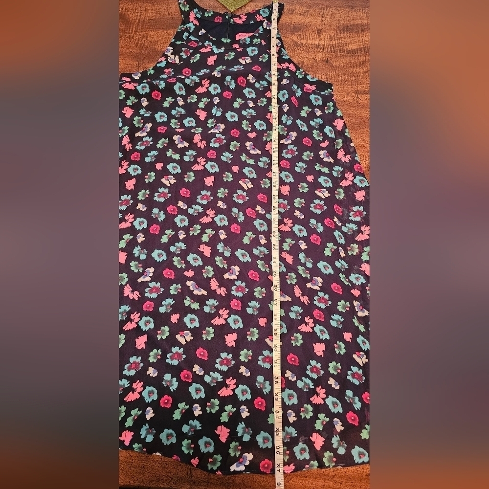 Betsey Johnson Navy Blue Pink Green Floral Halter Sleeveless Shift Dress Size 10 - Picture 12 of 14